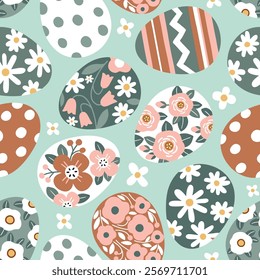 Seamless vector pattern with floral Easter eggs. Hand drawn Easter background. EPS 10 vector file. Perfect for textile, wallpaper or print design.