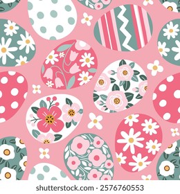 Seamless vector pattern with floral Easter eggs. Hand drawn Easter background. EPS 10 vector file. Perfect for textile, wallpaper or print design.