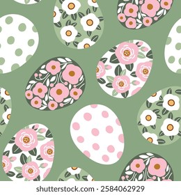 Seamless vector pattern with floral Easter eggs. Hand drawn Easter background. EPS 10 vector file. Perfect for textile, wallpaper or print design.