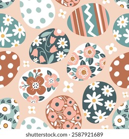 Seamless vector pattern with floral Easter eggs. Hand drawn Easter background. EPS 10 vector file. Perfect for textile, wallpaper or print design.