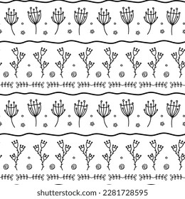 Seamless vector pattern with floral elements. Folk motifs in design. Base for coloring.