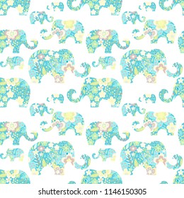 Seamless vector pattern with floral elephants