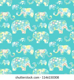 Seamless vector pattern with floral elephants