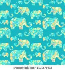 Seamless vector pattern with floral elephants