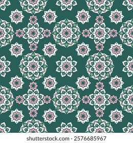 Seamless vector pattern with floral ethnic ornament. Decorative vintage print for textiles, wallpapers, fabrics, covers and other surfaces.