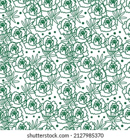 Seamless vector pattern floral green line on white background for saint patrick's day.  Summer print, botanical, hand drawn.  Designs for textiles, fabric, wrapping paper, packaging, scrapbooking.