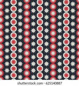 Seamless vector pattern with floral motif. Red and beige ornament on a dark blue background