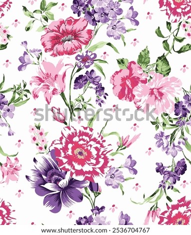 Seamless vector pattern with floral motif.hand painted pink botanical flower with small flower arrangements.  vintage watercolor flower arrangements.repeating print for fabric, wallpaper,fashion print