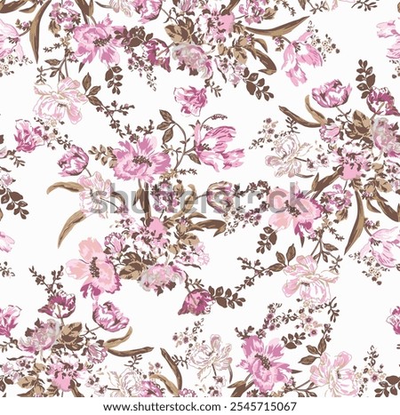 Seamless vector pattern with floral motif.hand drawn pink botanical small flower arrangements.vintage watercolor flower arrangements.repeat pattern. design for fabric, wallpaper,fashion print,textile.