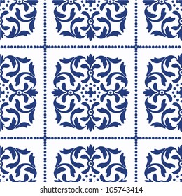 Seamless vector pattern with floral motifs on gradient background.