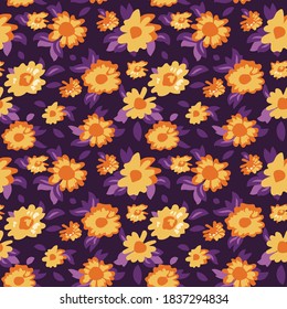Patrón vectorial sin foco con adorno floral en un estilo libre. Diseño textil vintage. Impresión de moda con flores.