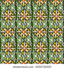 Seamless vector pattern with floral ornament, delicate orange-yellow and green colors with a gradient. Suitable for interior, print, wallpaper, fabric, clothing, stationery.
