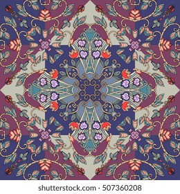 Seamless vector pattern with floral ornament. Ceramic tile.