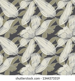 Seamless vector pattern. Floral pattern.Neutral colour. For design and decoration of fabric, paper, Wallpaper, etc.