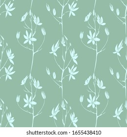 Seamless vector pattern. Floral pattern.Turquoise color. Silhouettes of flowers . Multi-layer vector file.Multi-layer pattern. For decoration of fabric, paper, walls, packaging, Wallpaper.