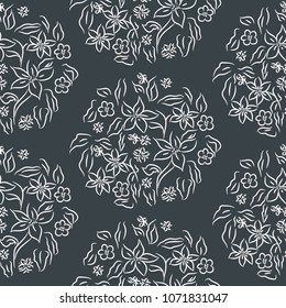 Seamless vector pattern floral print. Sketched flower blue and white background pattern.