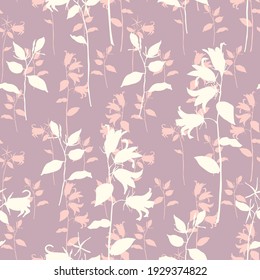 Seamless vector pattern. Floral pattern. Silhouettes of bells. Multi-layer vector file.Multi-layer pattern. For finishing fabrics, paper, walls, packaging, wallpaper. Pink color.