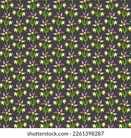 Seamless vector pattern of flower with green stem and pink flowers 