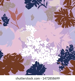 Seamless vector pattern with flower silhouettes in modern style.