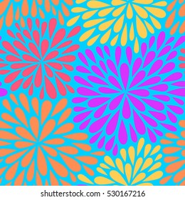 Seamless vector pattern with flowers. Abstract geometric background. Vector illustration with fireworks. Christmas background.