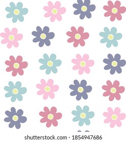 Seamless vector pattern with flowers. Background of simple flowers. Pastel color. Simple graphics. Doodle. Hand drawn