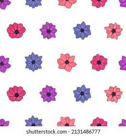 Seamless vector pattern of flowers. Background for greeting card, website, printing on fabric, gift wrap, postcard and wallpapers. Anemone flowers.