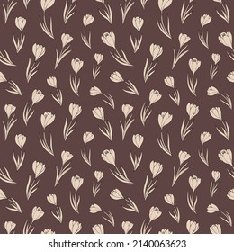 Seamless vector pattern of flowers. Background for greeting card, website, printing on fabric, gift wrap, postcard and wallpapers. Crocus flowers.