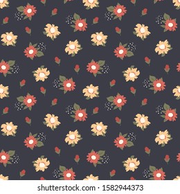 Seamless vector pattern with flowers. Beautiful background for printing on textile or paper. Decorative floral ornament in a free style.