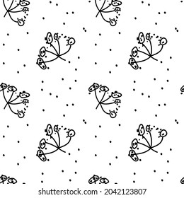 Seamless vector pattern with flowers in black on transparent isolated background.Botanical and garden print background hand drawn.Designs for textiles,wrapping paper,fabric,packaging,scrapbook paper.