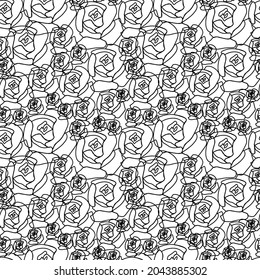 Seamless vector pattern with flowers in black on transparent isolated background.Botanical and garden print background hand drawn.Designs for textiles,wrapping paper,fabric,packaging,scrapbook paper.