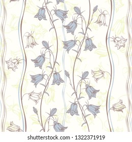 Seamless vector pattern with flowers bluebells. Nature background.