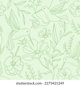 Seamless vector pattern with flowers,  branches, leaves and birds. Illustration for fabrics, phone case paper, gift packaging, textiles, interior design, cover.