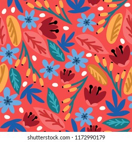 Seamless vector pattern with flowers. Bright autumn background.
