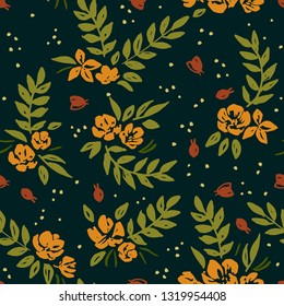 Seamless vector pattern with flowers and bugs