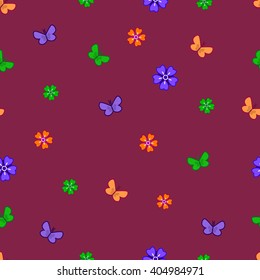 seamless vector pattern with flowers and butterflies. dark background.