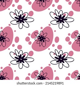 patrón vectorial transparente con flores y manchas de color