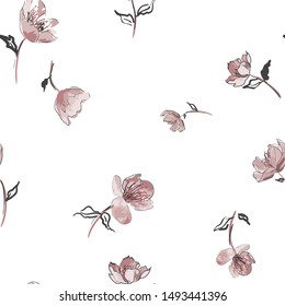 Seamless vector pattern of flowers .Floral background. 