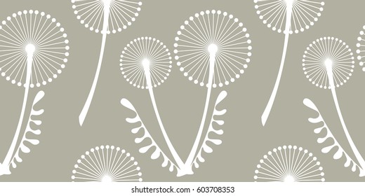 Seamless vector pattern with flowers. Floral background with dandelions. Graphic design, drawn illustration Print for wrapping, wallpaper, decoration, surface
