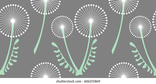 Seamless vector pattern with flowers. Floral background with dandelions. Graphic design, drawn illustration Print for wrapping, wallpaper, decoration, surface