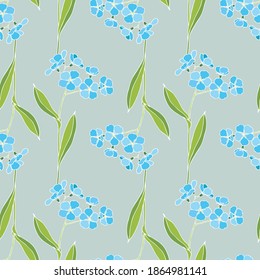 Seamless vector pattern of flowers. Forget-me-nots flowers on a light background. For decoration and design of fabrics, textiles, paper, packaging. Forget-me-nots. Blue flowers.