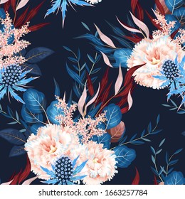 Seamless vector pattern with flowers and greenery