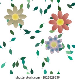 Seamless vector pattern with flowers and leafs