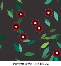 Seamless vector pattern with flowers and leafs
