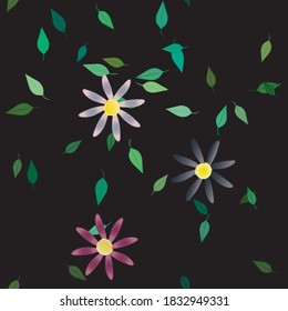 Seamless vector pattern with flowers and leafs