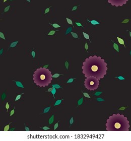 Seamless vector pattern with flowers and leafs