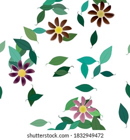 Seamless vector pattern with flowers and leafs
