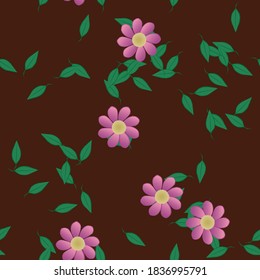 Seamless vector pattern with flowers and leafs