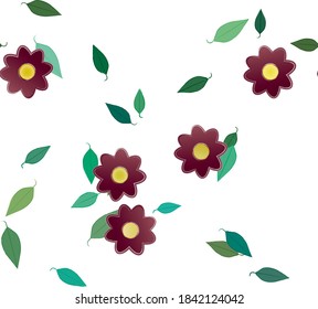 Seamless vector pattern with flowers and leafs