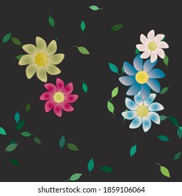 Seamless vector pattern with flowers and leafs