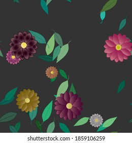 Seamless vector pattern with flowers and leafs